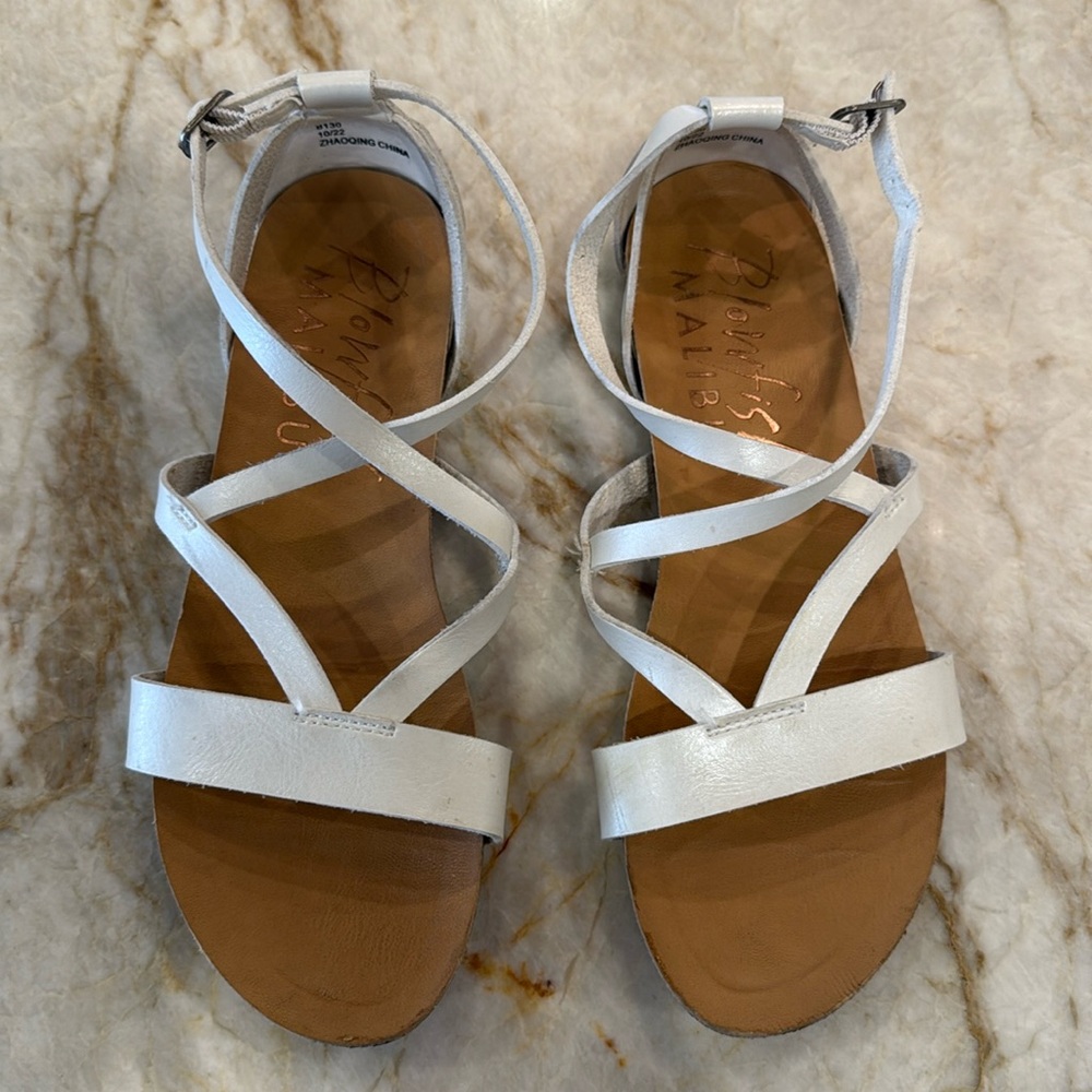 Girls white Malibu Blowfish sandals. Worn about 5 times- excellent condition.
